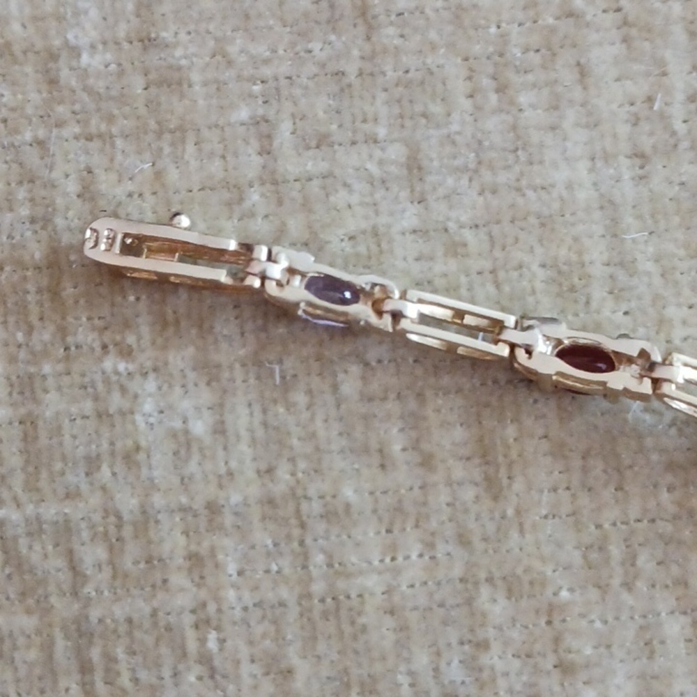FAS 925 Gold Multi Colored Rhinestone Link Bracelet - Picture 5 of 7